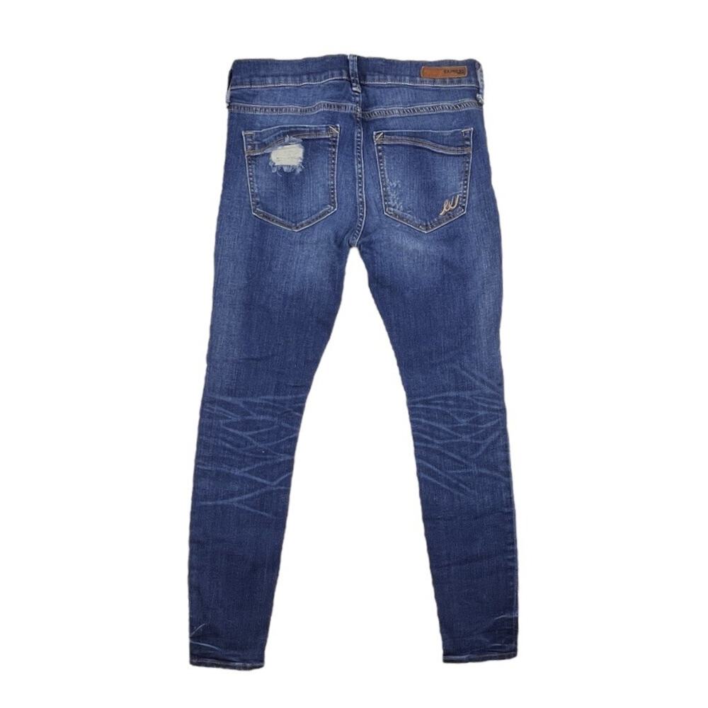 Express Jeans Mid Rise Ripped Distressed Denim Dark Blue Wash Leggings Womens 0 - Picture 3 of 7